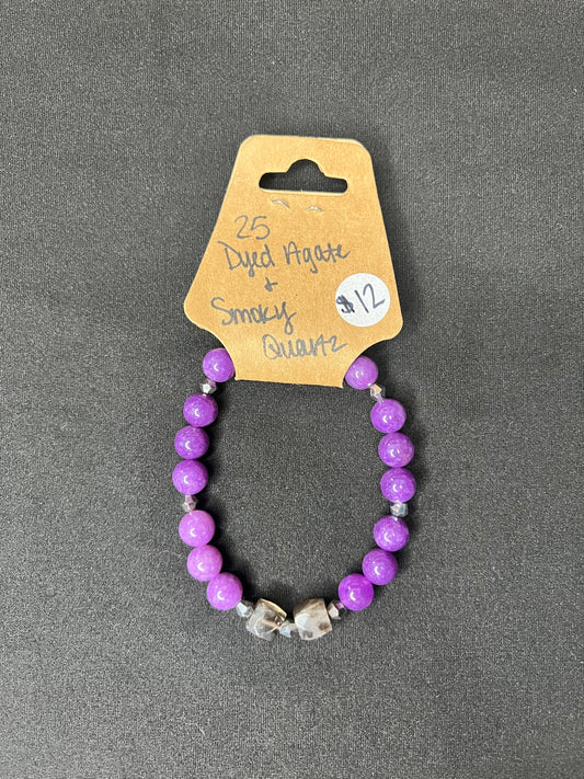 Dyed Agate and Smoky Quartz Bracelet