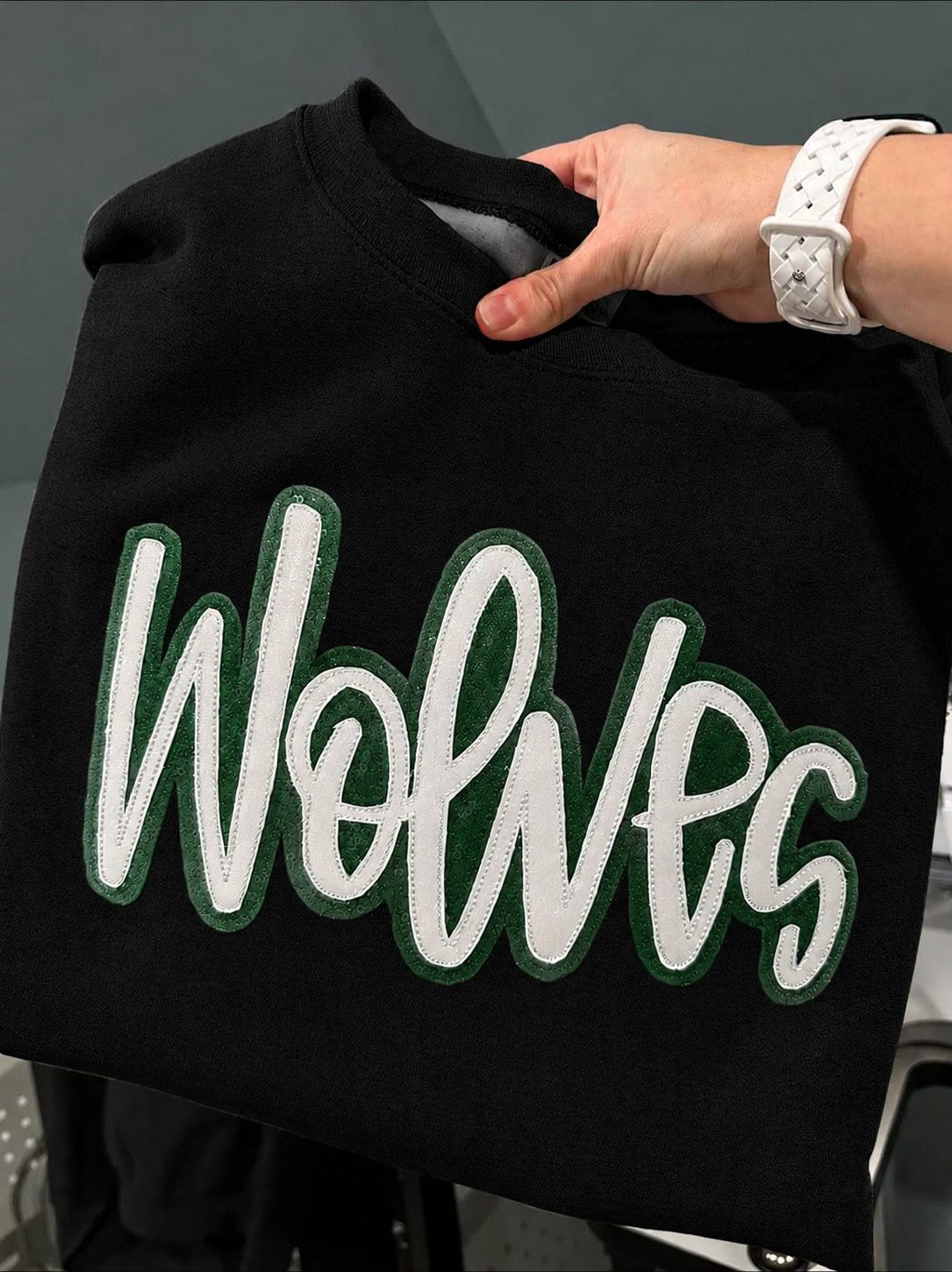 Wolves Sequin Embroidered Crewneck